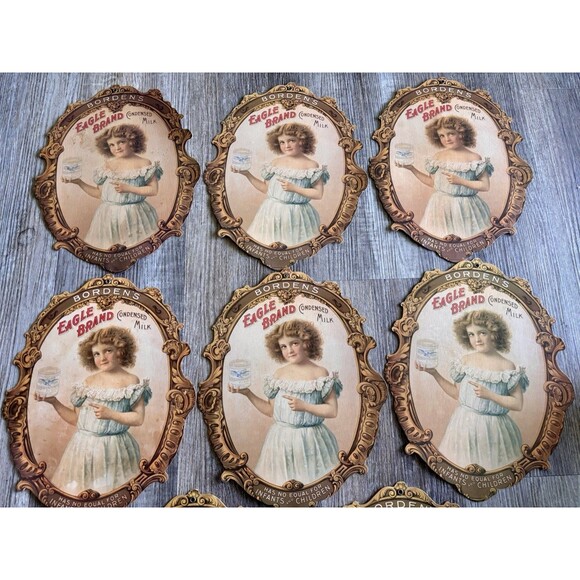 Bordens Condensed Milk Eagle Brand Cardboard Paper Advertising Sign Lot Of 8 - Picture 2 of 6